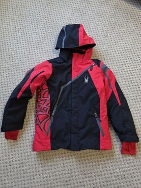 Spyder Kids' Red & Black Ski Jacket - Waterproof Hooded Coat